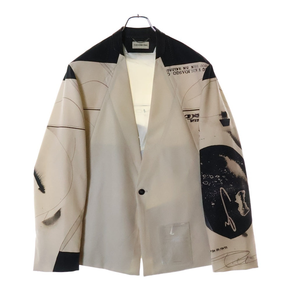 FORSOMEONE(フォーサムワン) HIROKI TSUKUDA TINS JACKET ノーカラー 総柄 ジャケット ベージュ/ブラック 78000448