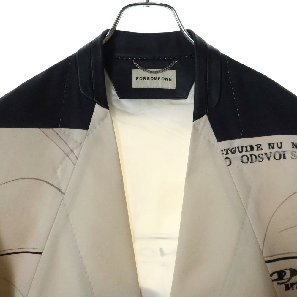 FORSOMEONE(フォーサムワン) HIROKI TSUKUDA TINS JACKET ノーカラー 総柄 ジャケット ベージュ/ブラック 78000448