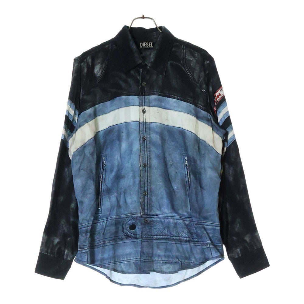 DIESEL(ディーゼル) 23SS S-UMBE-G 総柄デザイン 長袖シャツ ブラック/ブルー A08814
