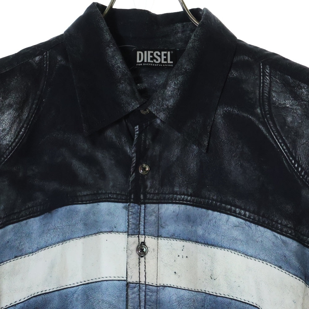 DIESEL(ディーゼル) 23SS S-UMBE-G 総柄デザイン 長袖シャツ ブラック/ブルー A08814