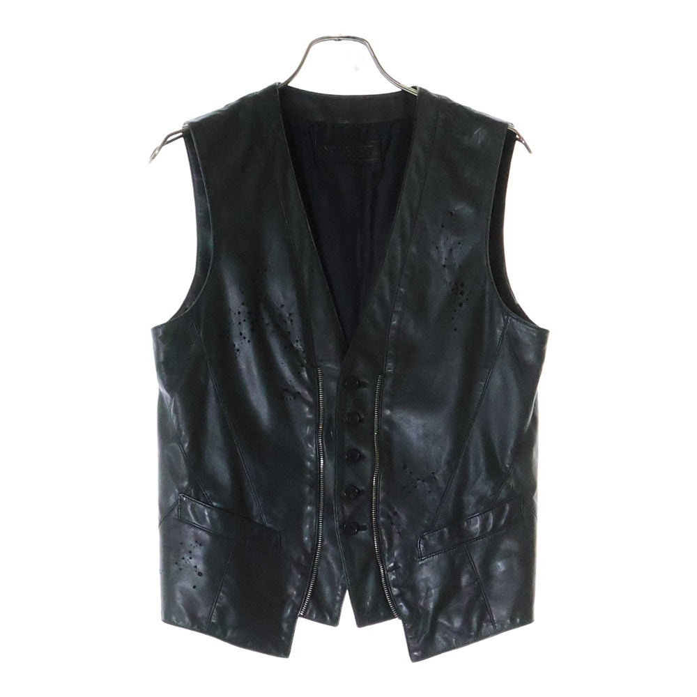 Neil Barrett(ニール バレット) 7967 GUNSHOT LEATHER ガンショット レザーベスト ジレ ブラック BPE 393