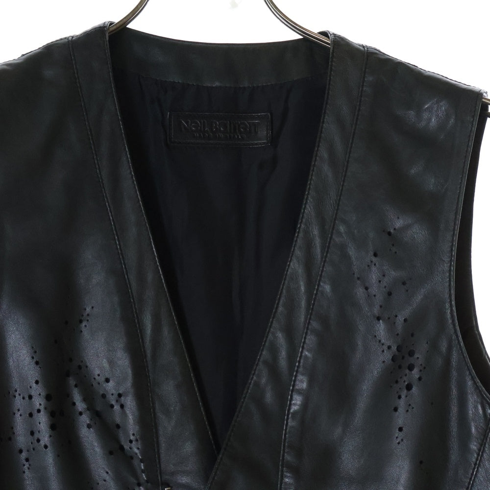 Neil Barrett(ニール バレット) 7967 GUNSHOT LEATHER ガンショット レザーベスト ジレ ブラック BPE 393