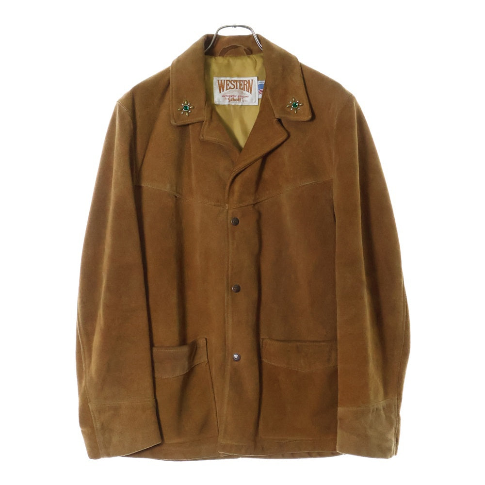 SCHOTT(ショット) スウェードレザー カバーオールジャケット フラワースタッズ付き ブラウン