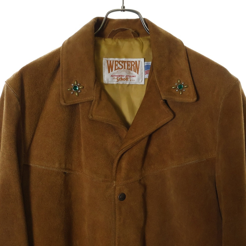 SCHOTT(ショット) スウェードレザー カバーオールジャケット フラワースタッズ付き ブラウン