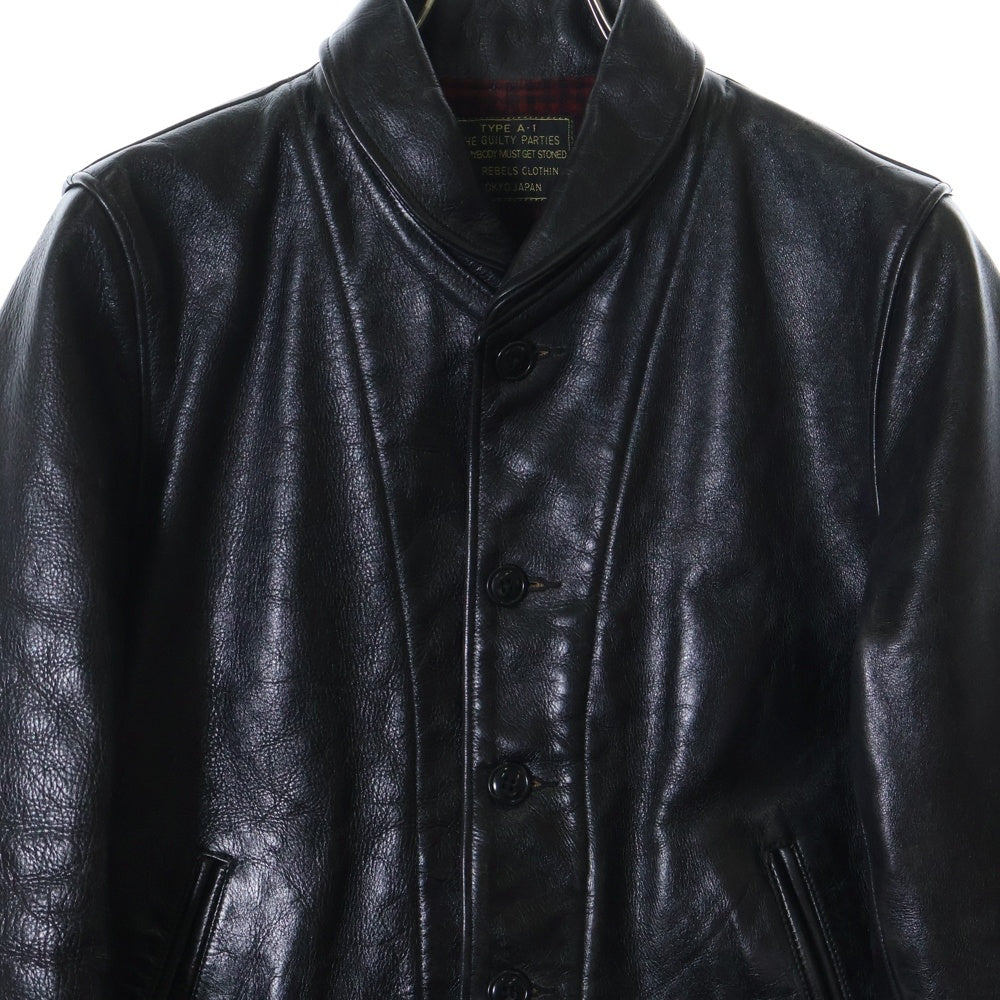 WACKO MARIA(ワコマリア) カウハイド ウールチェック柄ライナー レザージャケット ブルゾン ブラック 12AW-LEA-05
