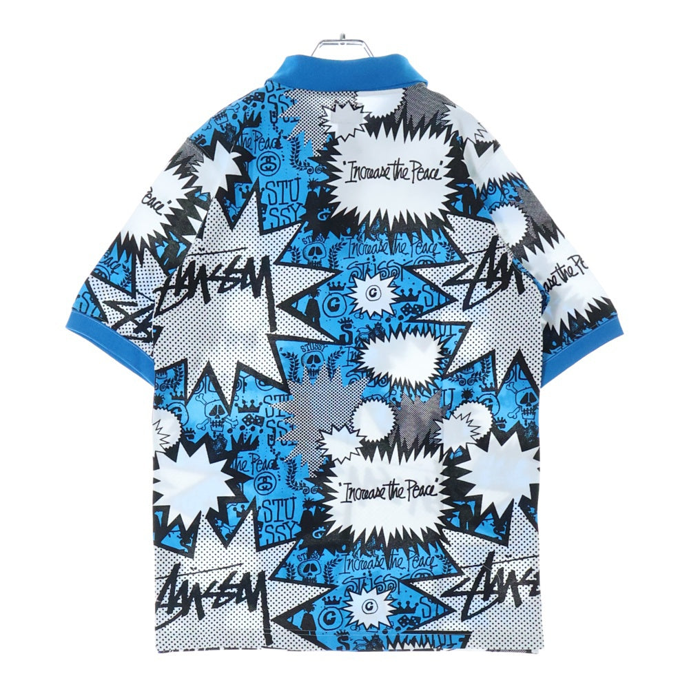 STUSSY(ステューシー) POP SHOUT POLO 総柄 ポロ半袖シャツ ブルー 0141015