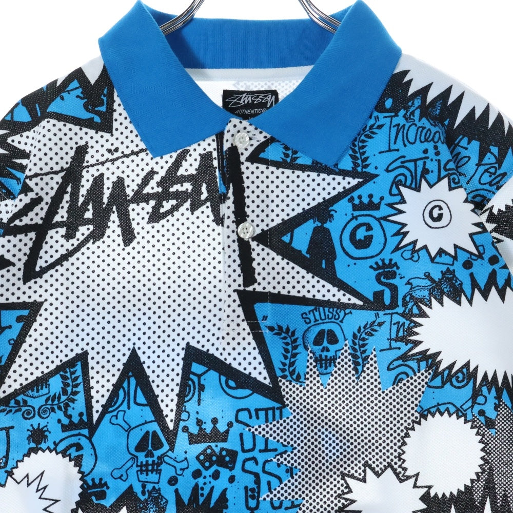 STUSSY(ステューシー) POP SHOUT POLO 総柄 ポロ半袖シャツ ブルー 0141015