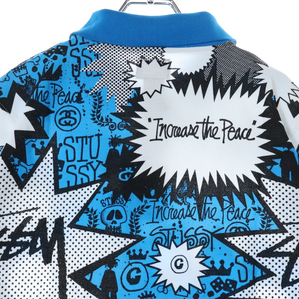 STUSSY(ステューシー) POP SHOUT POLO 総柄 ポロ半袖シャツ ブルー 0141015
