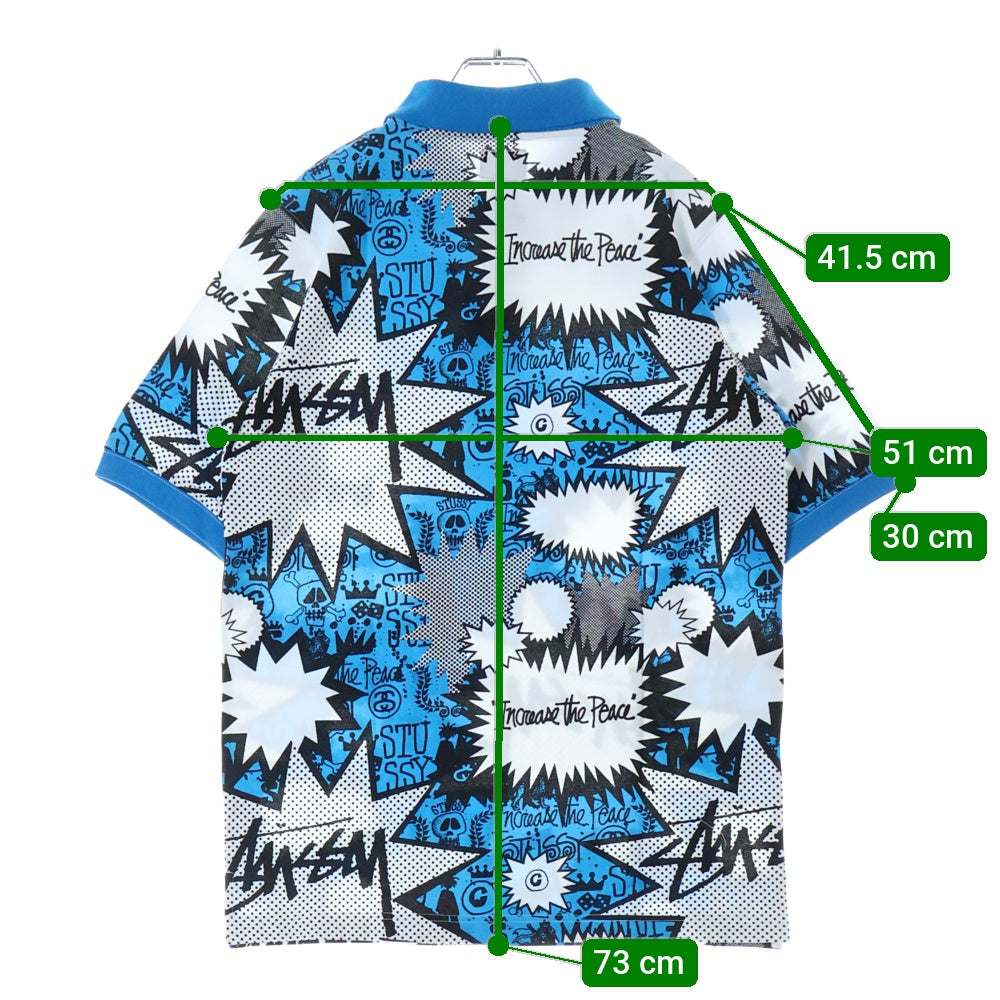 STUSSY(ステューシー) POP SHOUT POLO 総柄 ポロ半袖シャツ ブルー 0141015
