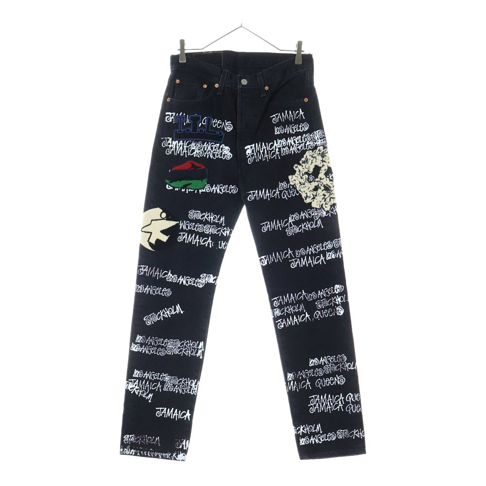 STUSSY(ステューシー) × Our Legacy × Denim Tears Pants 501JEAN アワーレガシー デニム ティアーズ 総柄デニムパンツ ブラック 40090455