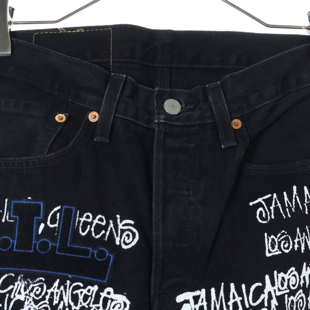 STUSSY(ステューシー) × Our Legacy × Denim Tears Pants 501JEAN アワーレガシー デニム ティアーズ 総柄デニムパンツ ブラック 40090455