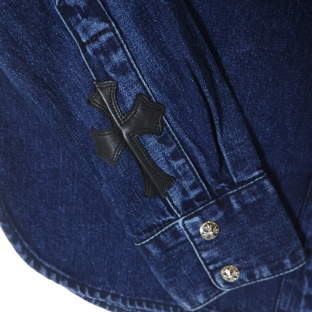CHROME HEARTS(クロムハーツ) LOOSEEND ルーズエンド 袖クロスパッチクロスボールボタンデニム長袖シャツ インディゴ レディース
