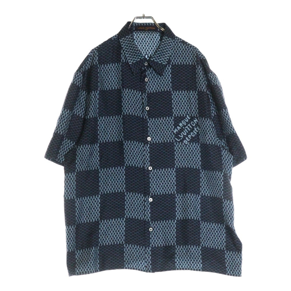 LOUIS VUITTON(ルイヴィトン) 25AW 総柄 ダミエ シルク半袖シャツ ブルー RM252MQ FYQ HTS41W