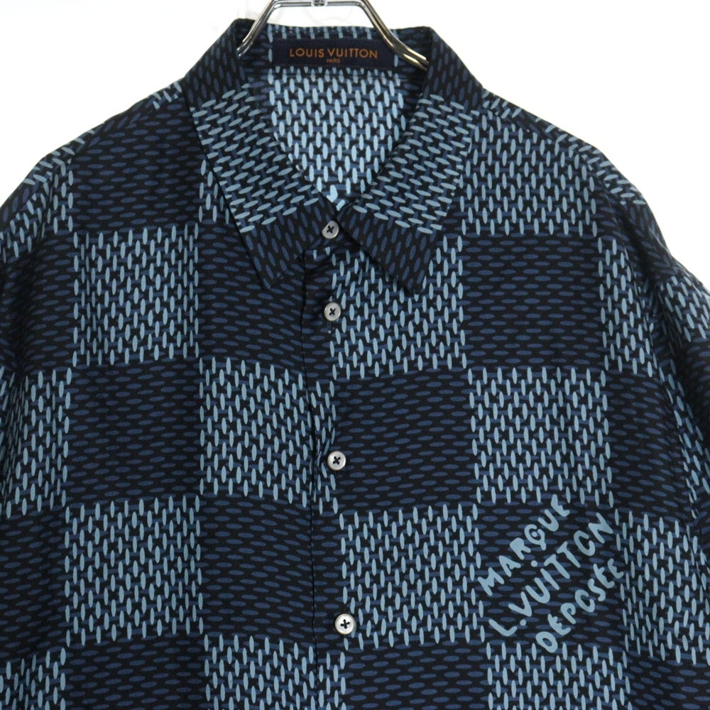 LOUIS VUITTON(ルイヴィトン) 25AW 総柄 ダミエ シルク半袖シャツ ブルー RM252MQ FYQ HTS41W