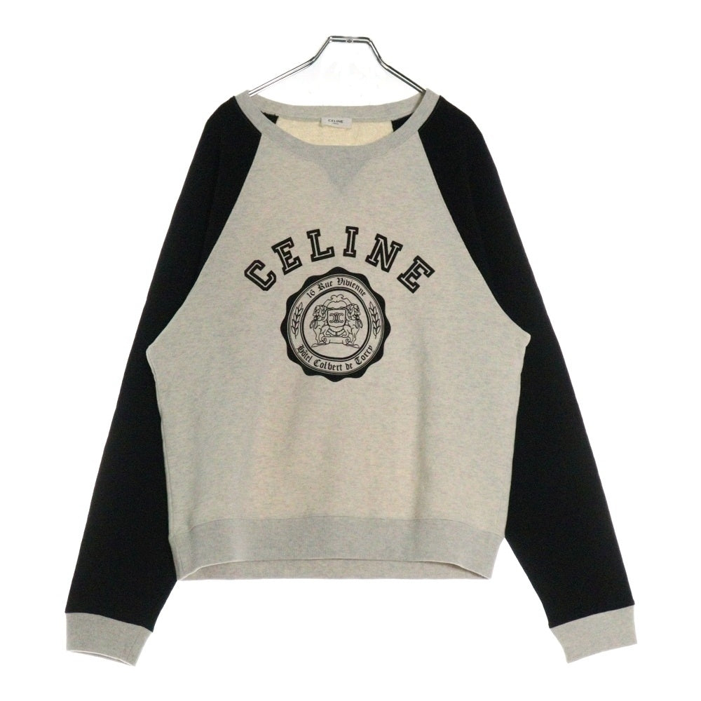 CELINE(セリーヌ) 25SS フロントロゴプリント ルーズフィット コットンフリース クルーネックスウェットトレーナー グレー/ブラック RY031649W.02BL