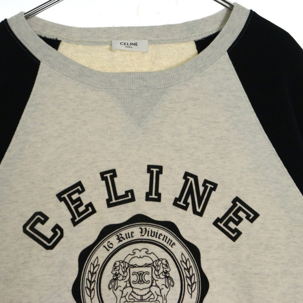 CELINE(セリーヌ) 25SS フロントロゴプリント ルーズフィット コットンフリース クルーネックスウェットトレーナー グレー/ブラック RY031649W.02BL