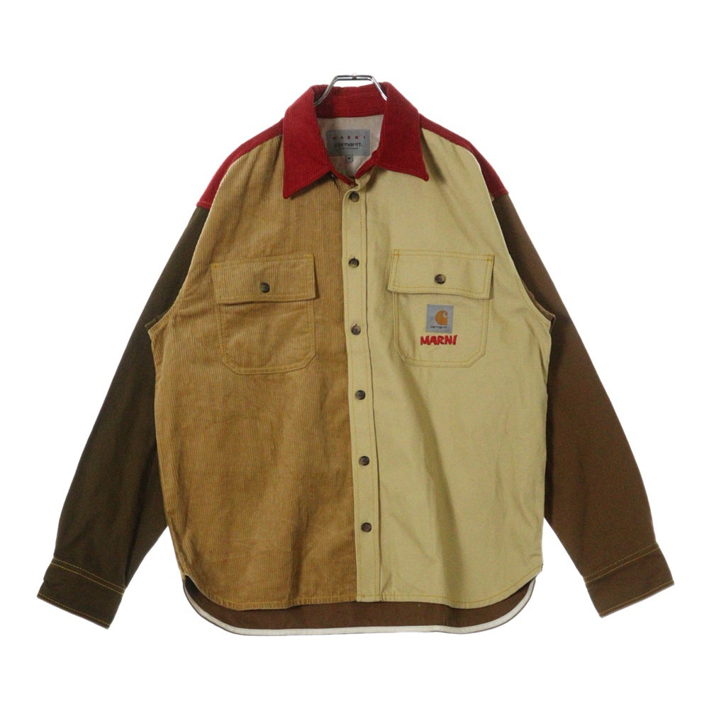 MARNI(マルニ) 23SS ×CarHartt カーハート カラーブロック オーバー長袖シャツジャケット ブラウン/レッド