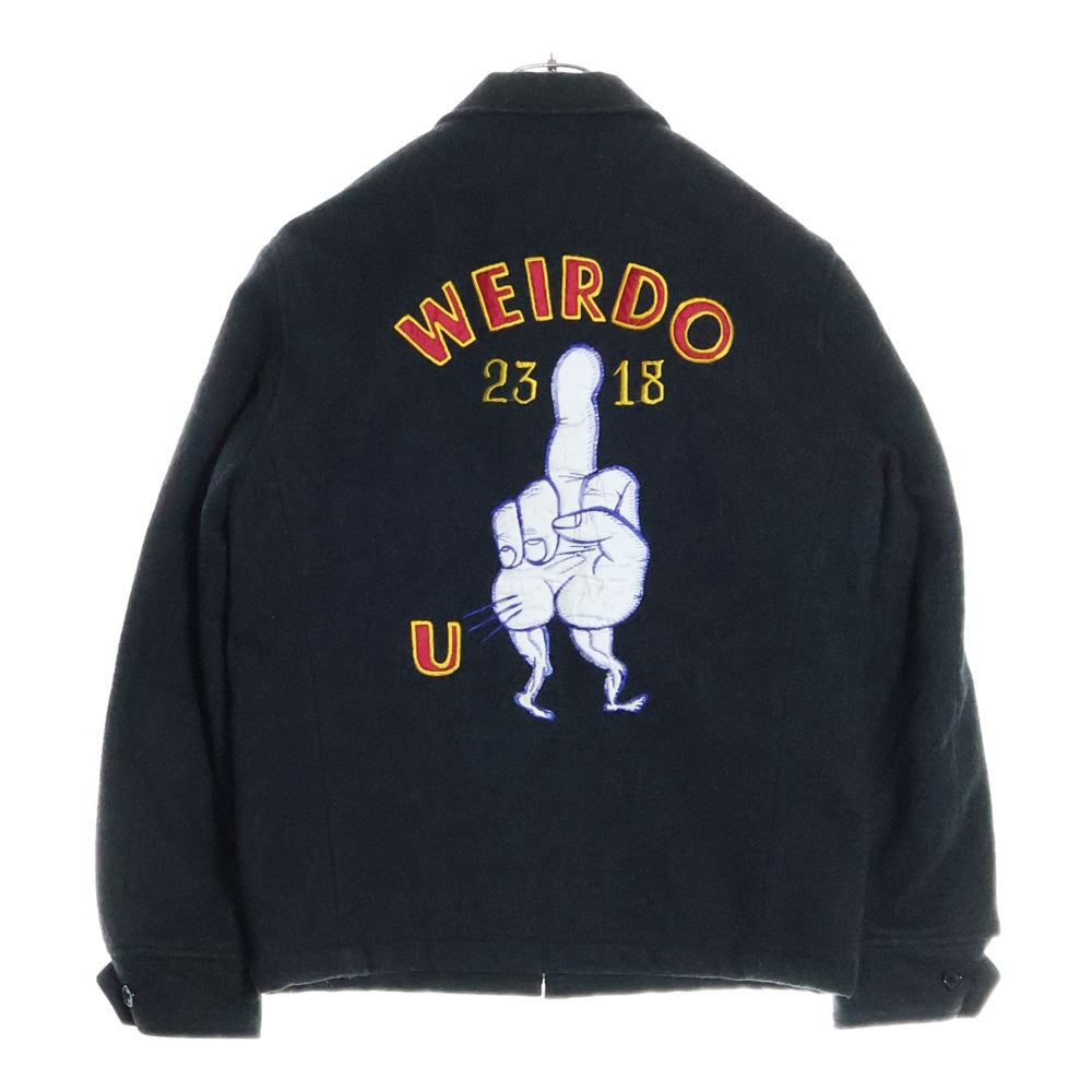 weirdo(ウィアード) バックロゴ刺繍 ウール ジップアップジャケット ブルゾン チャコール