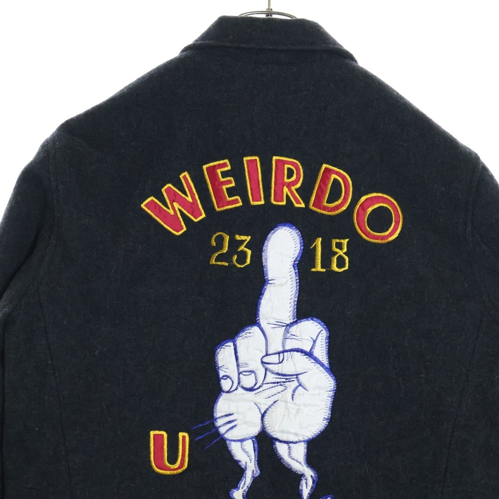 weirdo(ウィアード) バックロゴ刺繍 ウール ジップアップジャケット ブルゾン チャコール