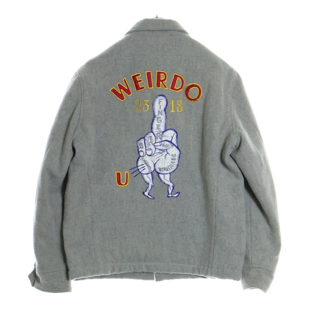 weirdo(ウィアード) バックロゴ刺繍 ウール ジップアップジャケット ブルゾン グレー