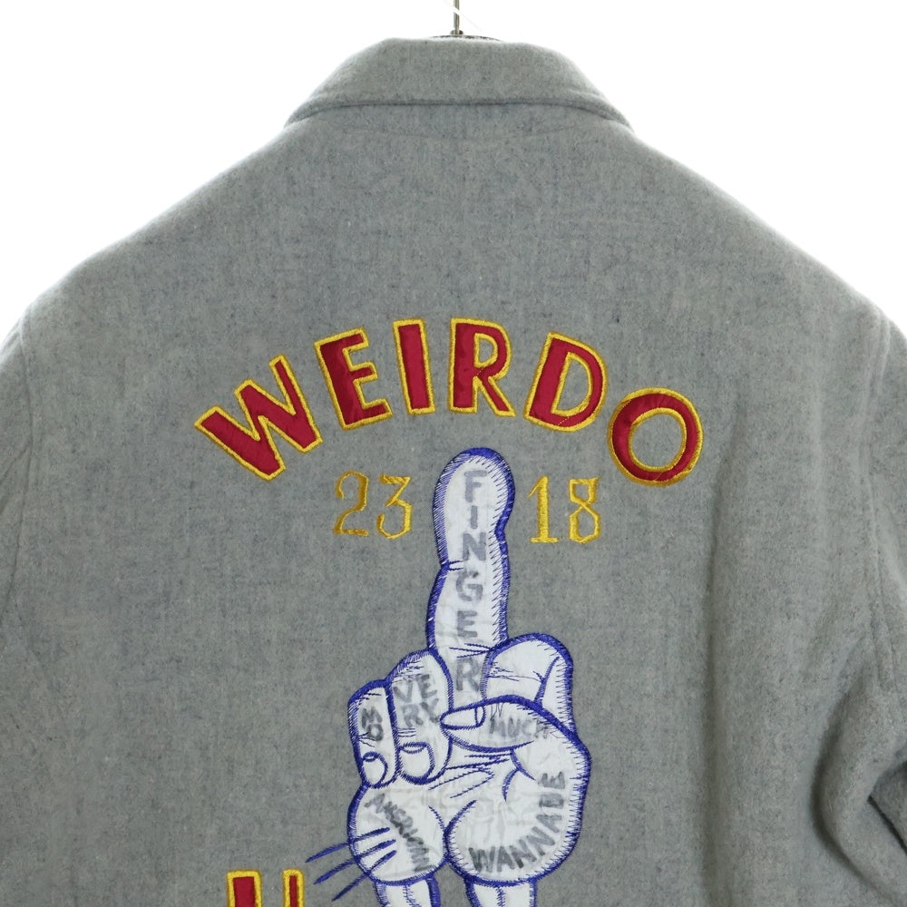 weirdo(ウィアード) バックロゴ刺繍 ウール ジップアップジャケット ブルゾン グレー