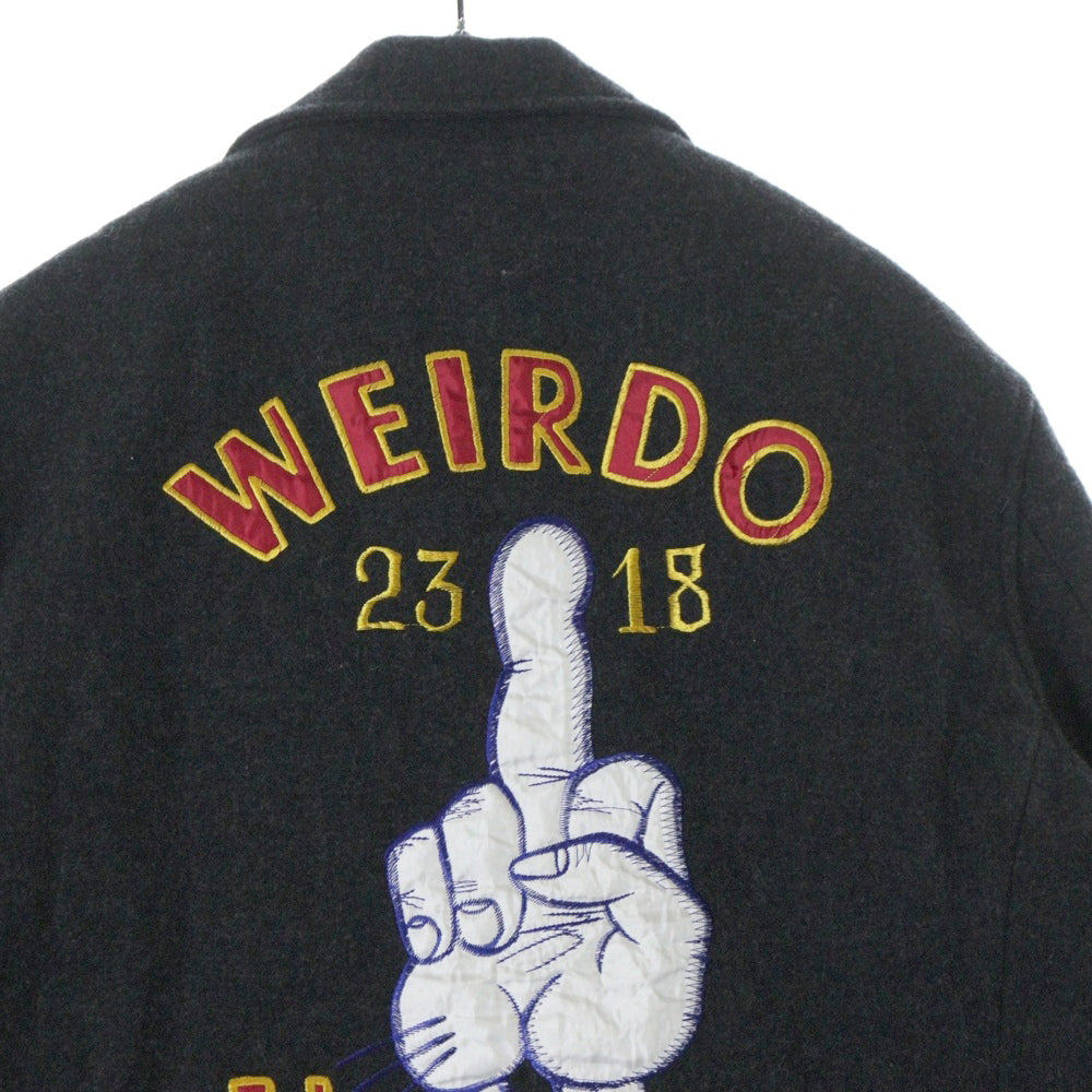 weirdo(ウィアード) 16AW バックロゴ刺繍 ウール ジップアップジャケット ブルゾン チャコール WRD-16-AW-05