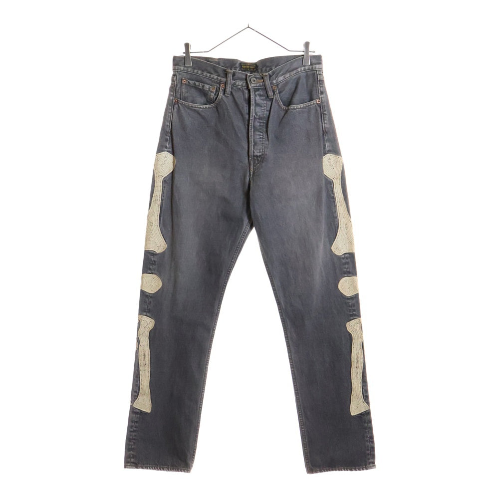 KAPITAL(キャピタル) 14oz Black Denim MEXICAN TUXEDO ボーン刺繍 ブラックデニムパンツ グレー EK-1391LPB