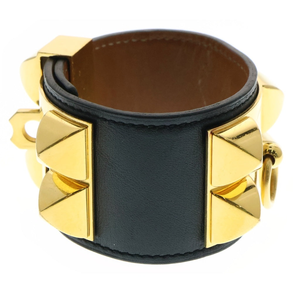 HERMES(エルメス) コリエドシアン バングル ブレスレット ゴールド金具 レザー □G刻印 ブラック/ゴールド