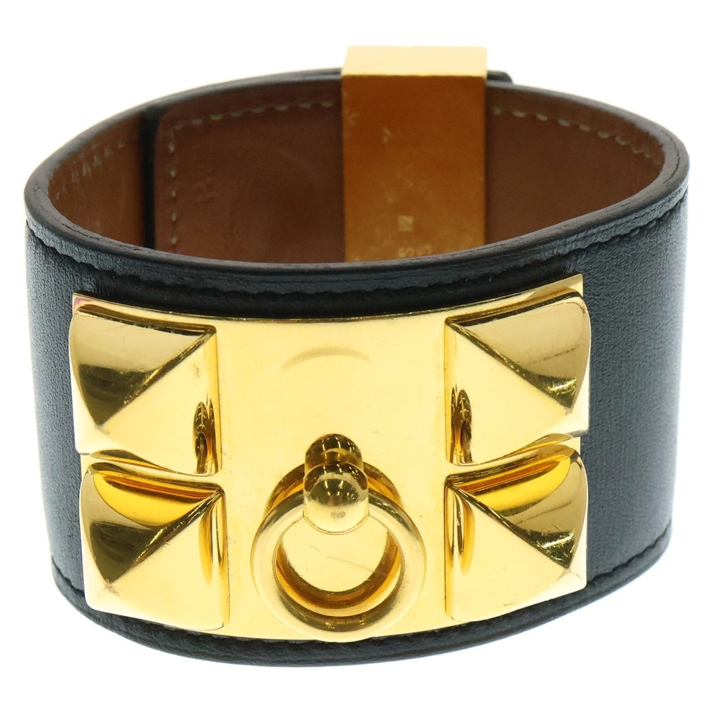 HERMES(エルメス) コリエドシアン バングル ブレスレット ゴールド金具 レザー □G刻印 ブラック/ゴールド