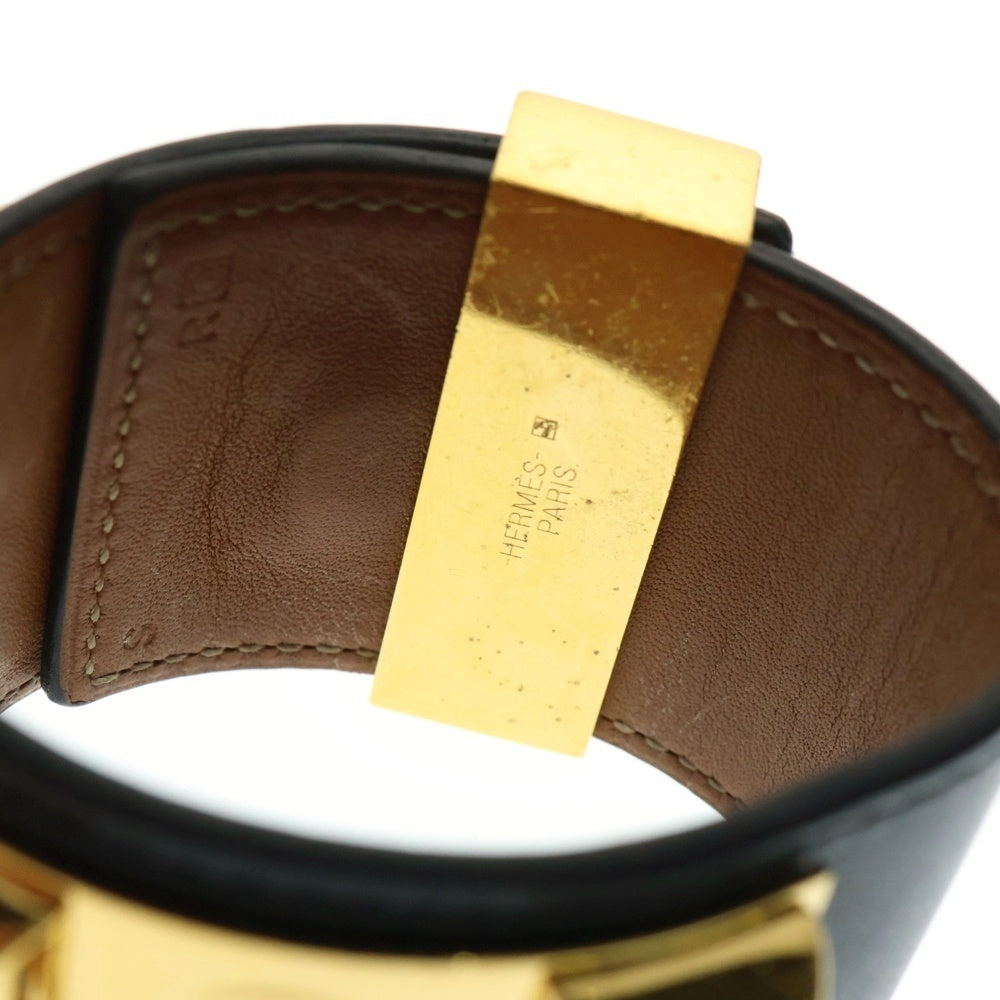 HERMES(エルメス) コリエドシアン バングル ブレスレット ゴールド金具 レザー □G刻印 ブラック/ゴールド