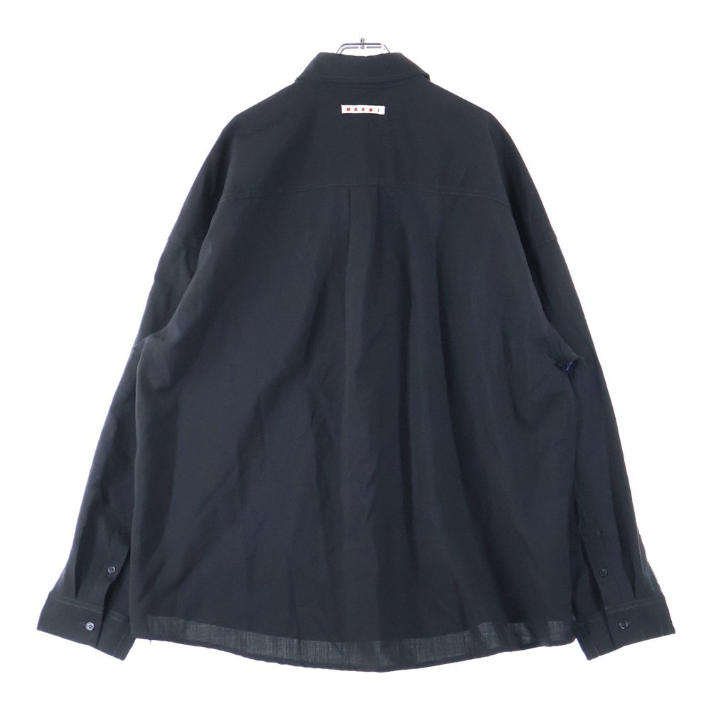 MARNI(マルニ) フロントポケット 切り替え デザイン ストライプ 長袖シャツ ブルー/ブラック CUMU0278UD UTWA14