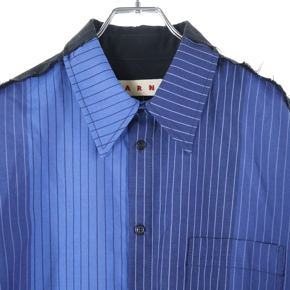 MARNI(マルニ) フロントポケット 切り替え デザイン ストライプ 長袖シャツ ブルー/ブラック CUMU0278UD UTWA14
