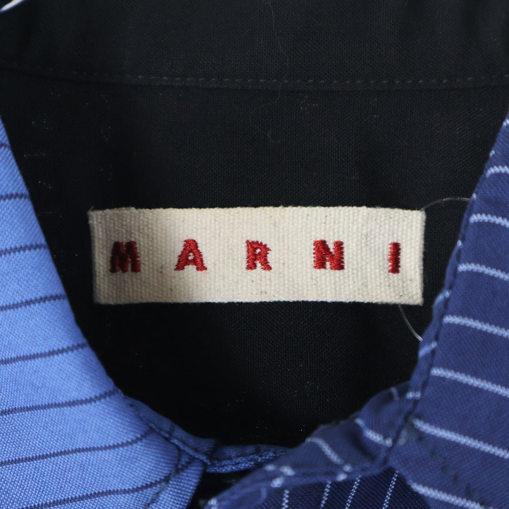 MARNI(マルニ) フロントポケット 切り替え デザイン ストライプ 長袖シャツ ブルー/ブラック CUMU0278UD UTWA14