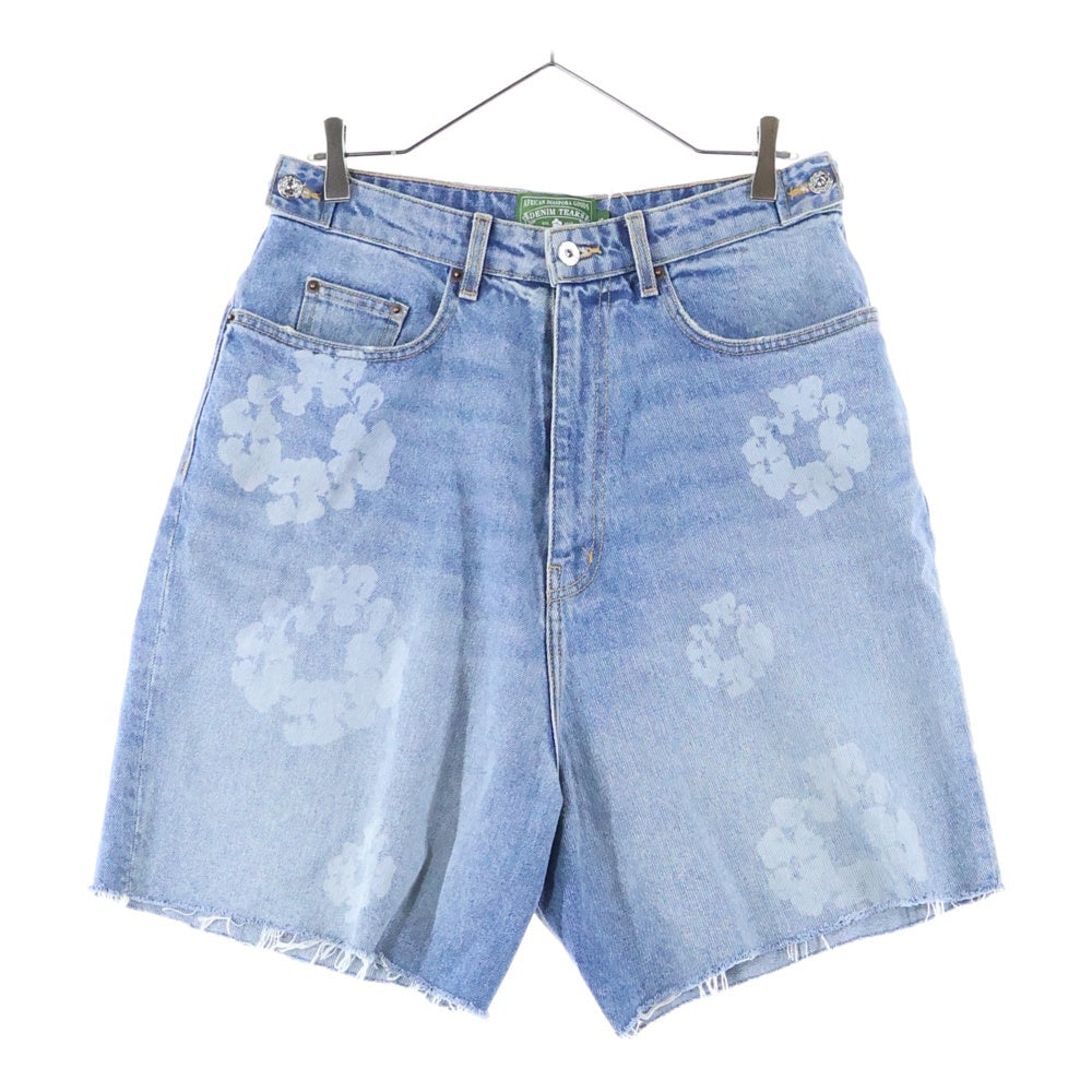 DENIM TEARS(デニムティアーズ) 25SS LASER WREATH DENIM SHORT 総柄 デニムバギーショーツ ハーフパンツ インディゴ