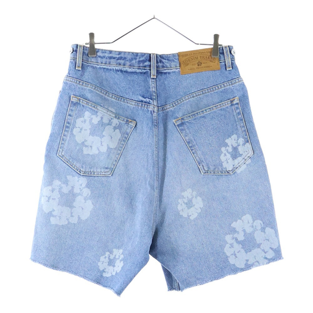 DENIM TEARS(デニムティアーズ) 25SS LASER WREATH DENIM SHORT 総柄 デニムバギーショーツ ハーフパンツ インディゴ