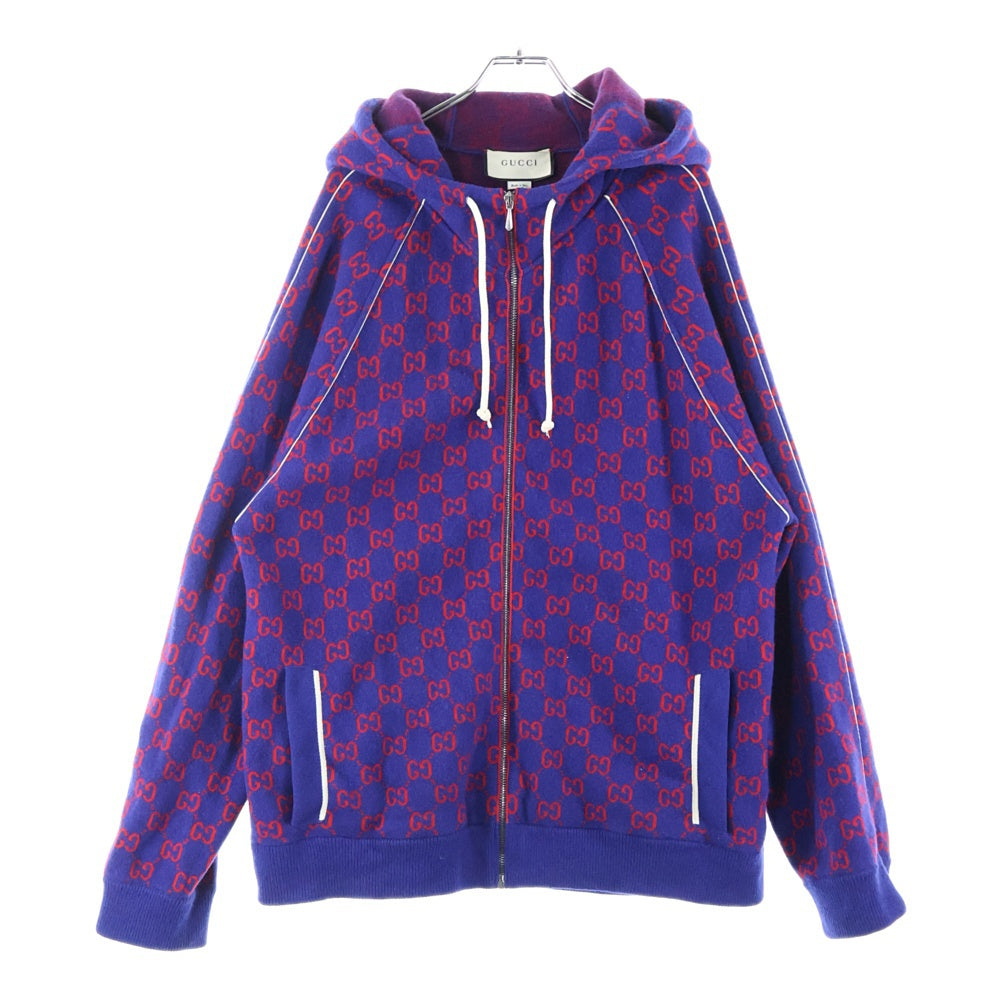 GUCCI(グッチ) 20SS GG Wool Bomber Jacket カシミヤ混 GG柄ウールニットジップパーカー ネイビー 599838 XKA4S