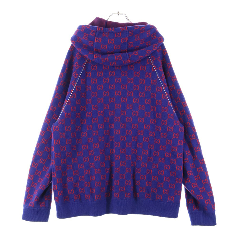 GUCCI(グッチ) 20SS GG Wool Bomber Jacket カシミヤ混 GG柄ウールニットジップパーカー ネイビー 599838 XKA4S