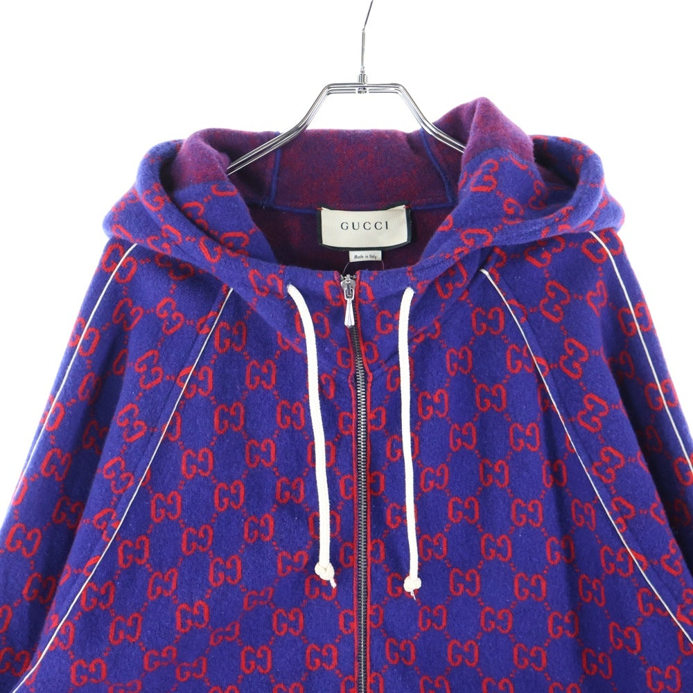 GUCCI(グッチ) 20SS GG Wool Bomber Jacket カシミヤ混 GG柄ウールニットジップパーカー ネイビー 599838 XKA4S