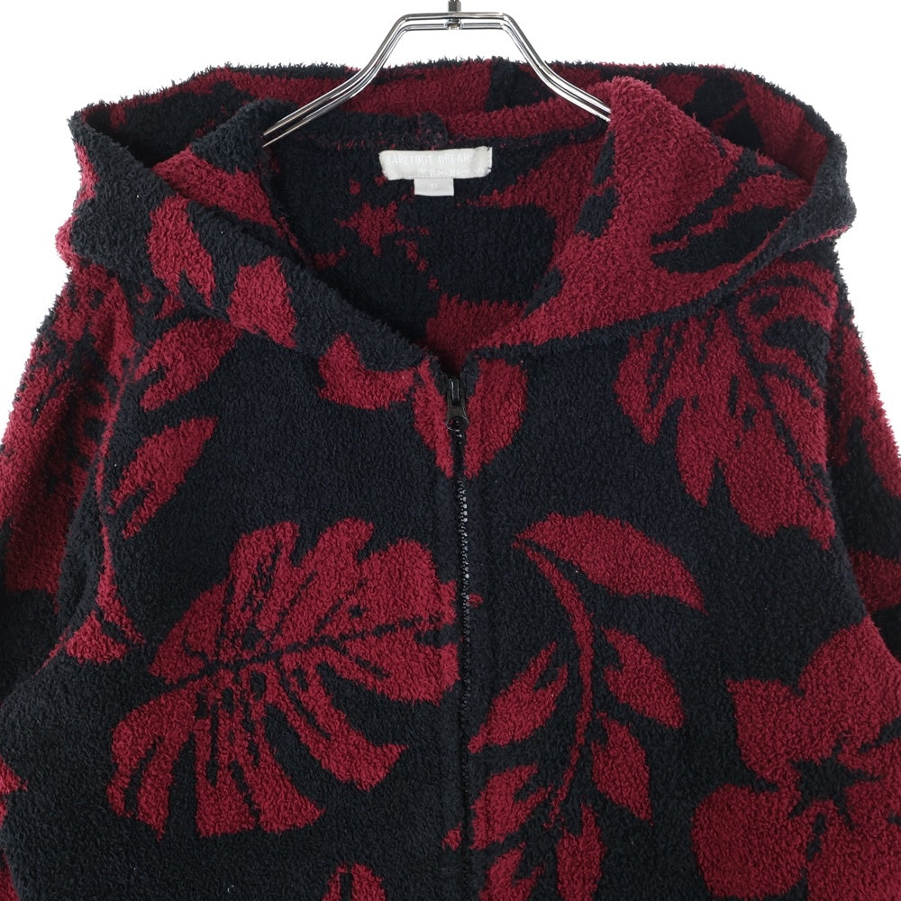 BAREFOOT DREAMS(ベアフットドリームス) パイル地 フラワーデザイン ジップアップパーカー ブラック/レッド C625