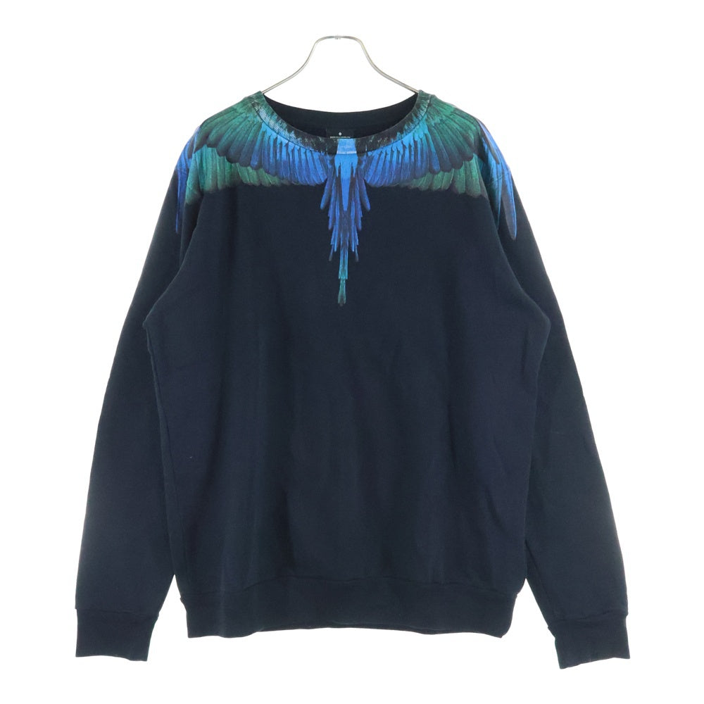 MARCELO BURLON(マルセロバーロン) BLUE WINGS SWEATSHRTS ブルーウィングス スウェット クルーネック ブラック CMBA009F19506006