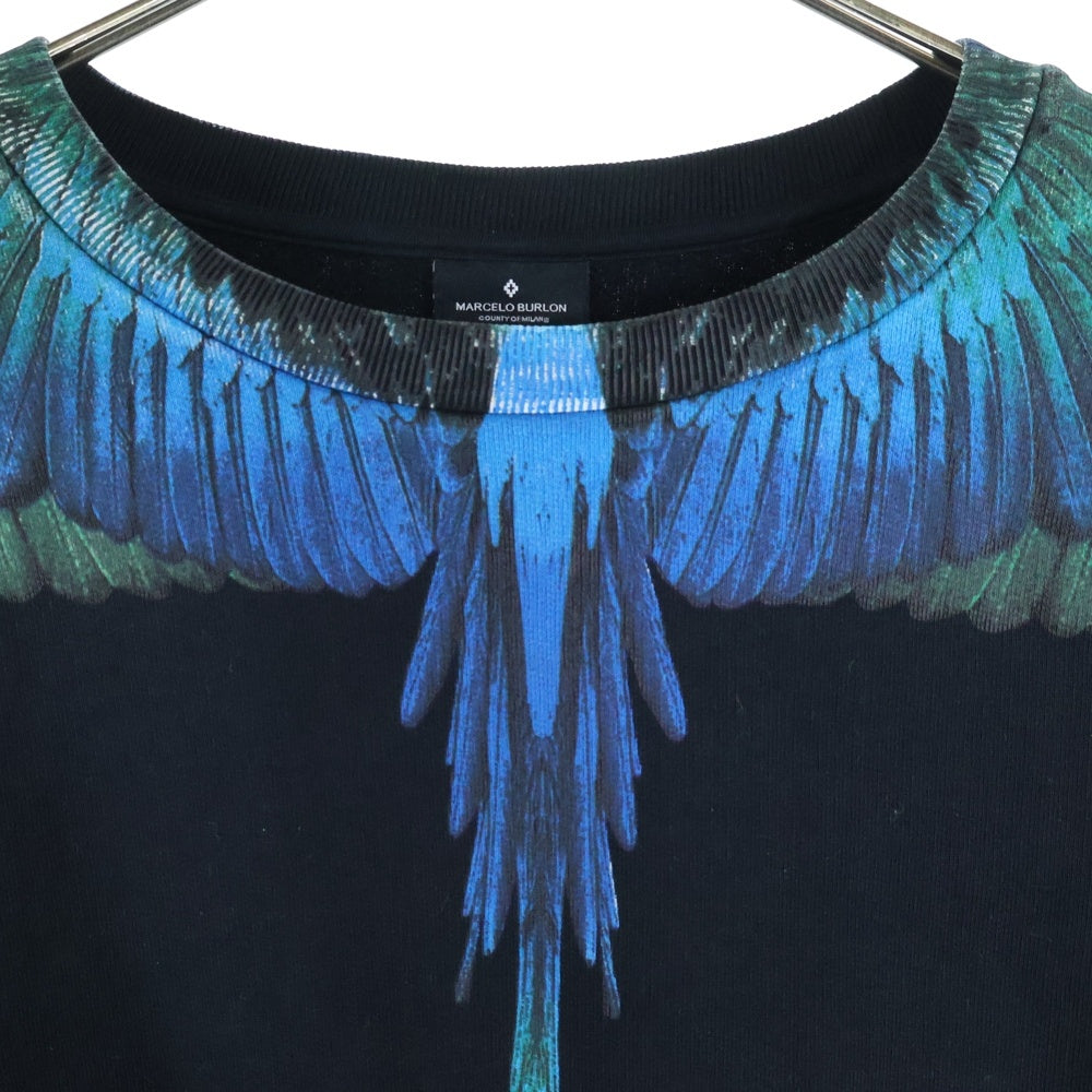 MARCELO BURLON(マルセロバーロン) BLUE WINGS SWEATSHRTS ブルーウィングス スウェット クルーネック ブラック CMBA009F19506006