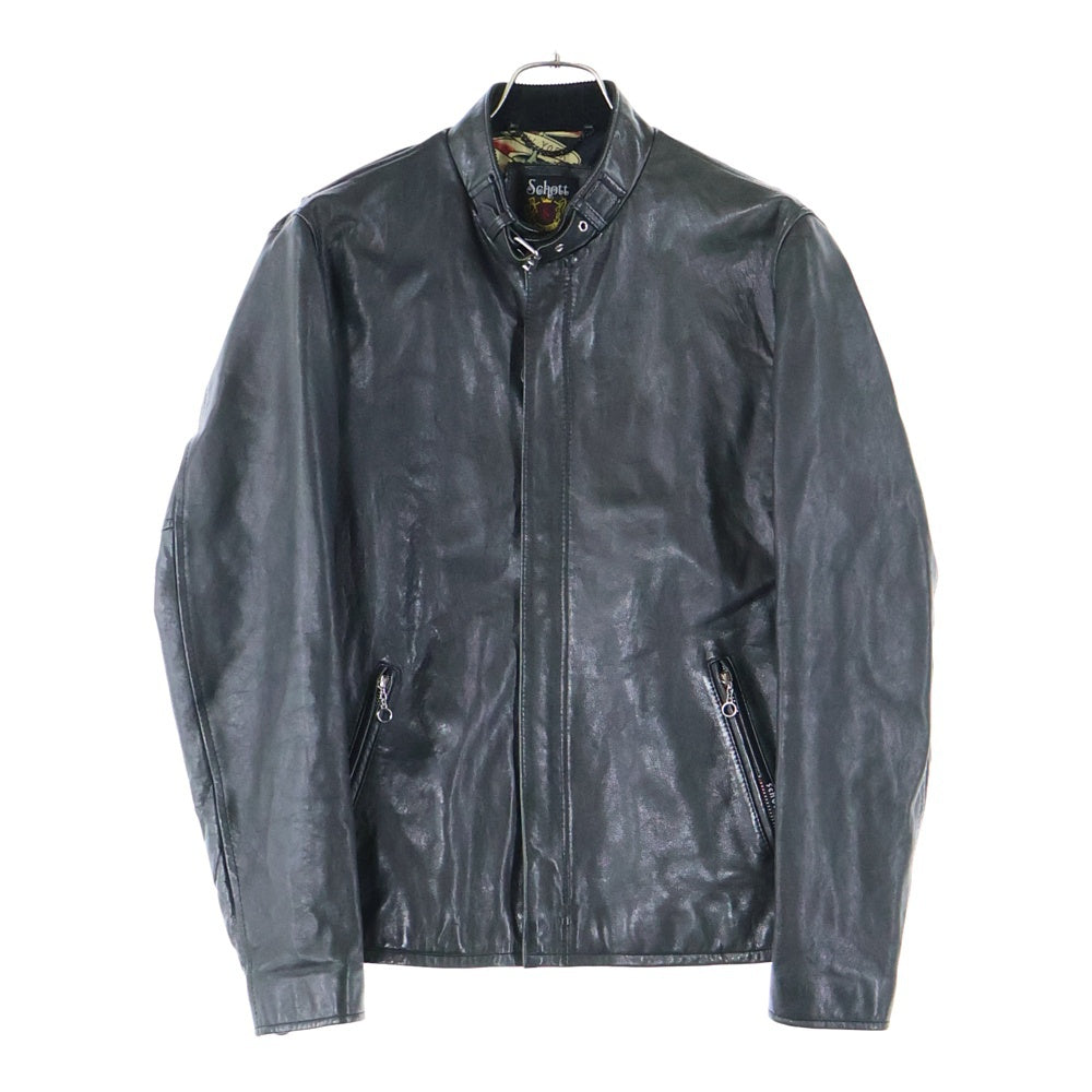 SCHOTT(ショット) ラムレザー ジップアップ 総柄ライナーシングルライダースジャケット ブラック