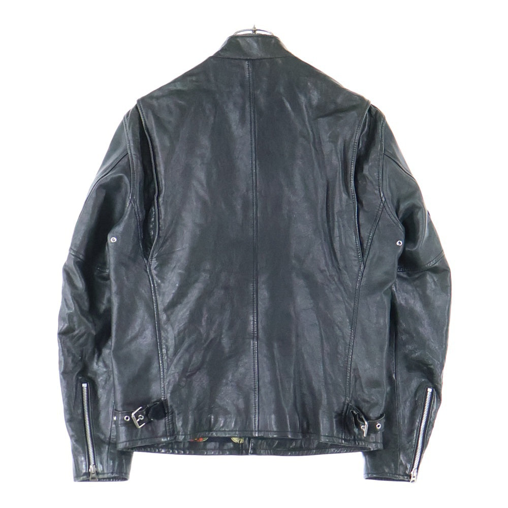 SCHOTT(ショット) ラムレザー ジップアップ 総柄ライナーシングルライダースジャケット ブラック