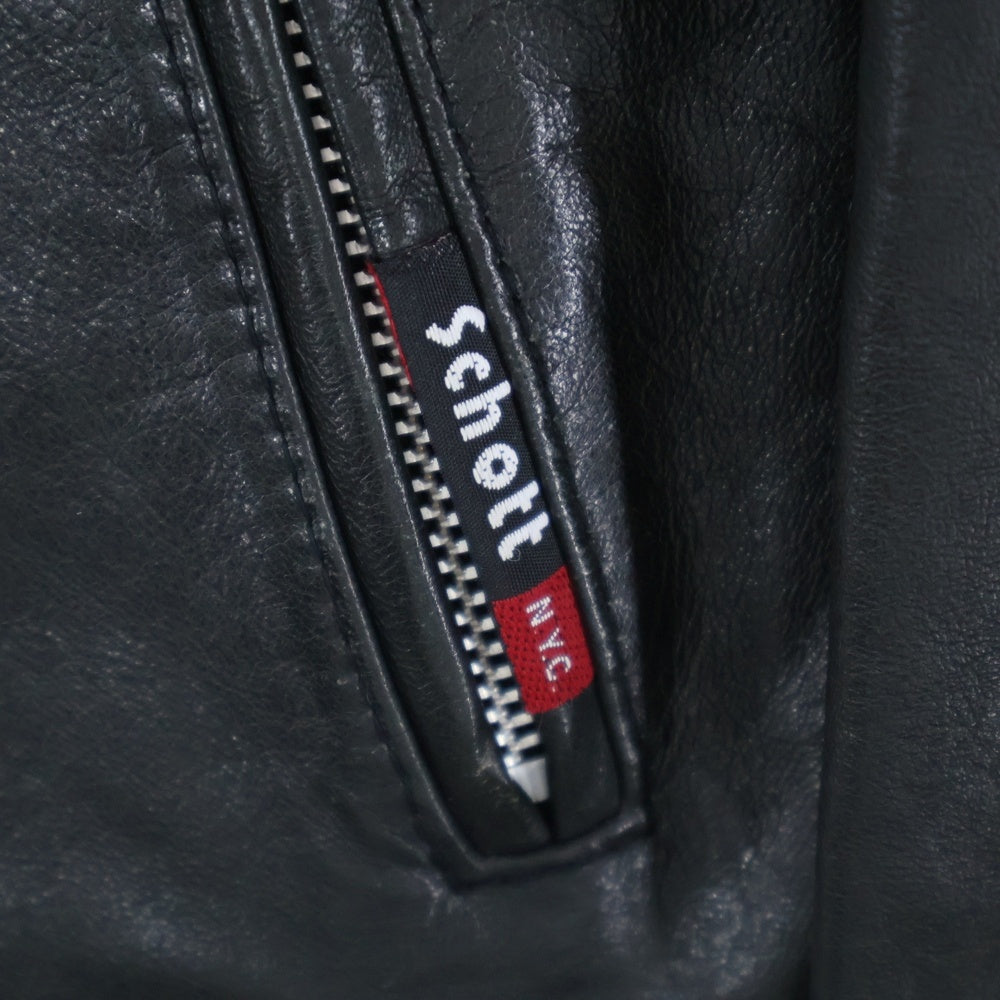 SCHOTT(ショット) ラムレザー ジップアップ 総柄ライナーシングルライダースジャケット ブラック