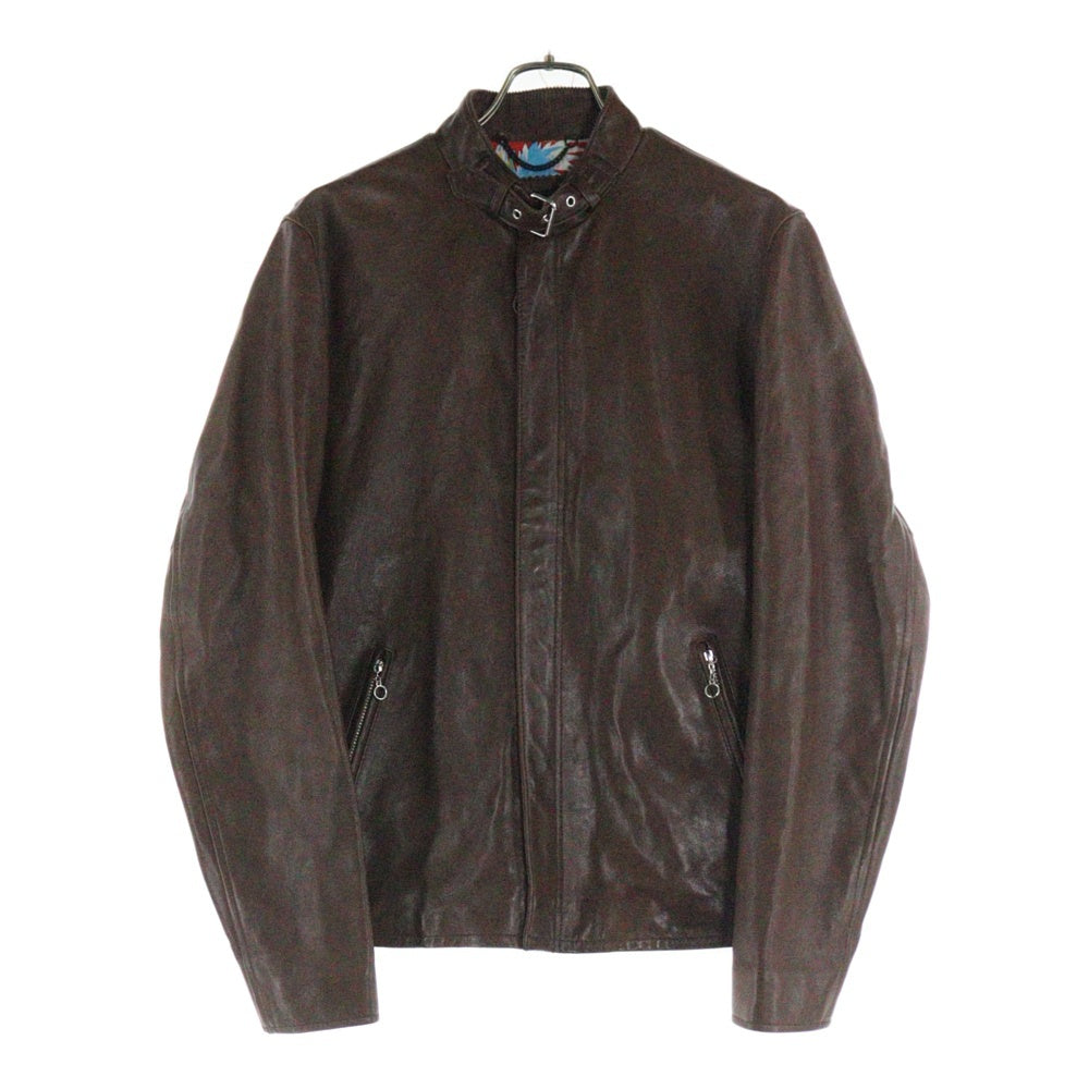 SCHOTT(ショット) ラムレザー ジップアップ 総柄ライナーシングルライダースジャケット ブラウン