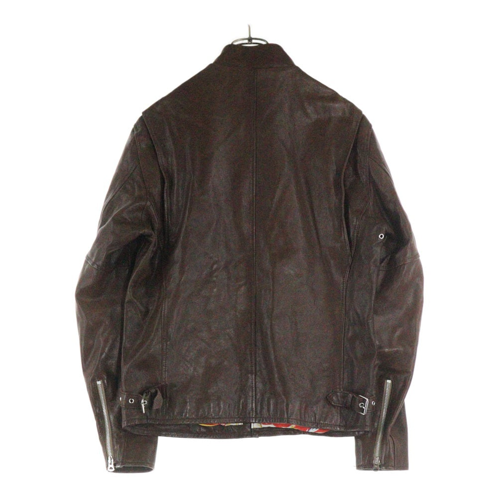 SCHOTT(ショット) ラムレザー ジップアップ 総柄ライナーシングルライダースジャケット ブラウン