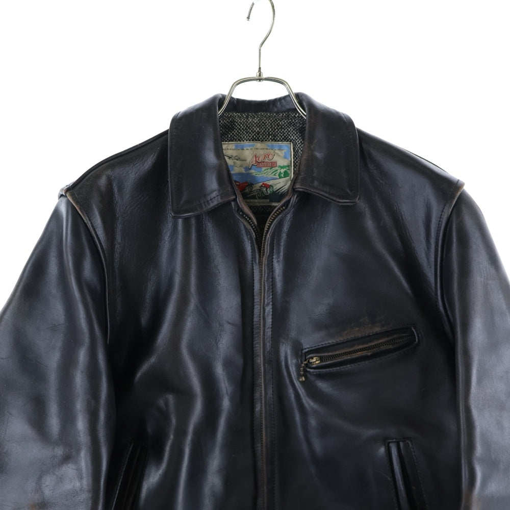 AERO LEATHER(エアロレザー) ホースハイド ジップアップ レザースポーツジャケット ブラウン