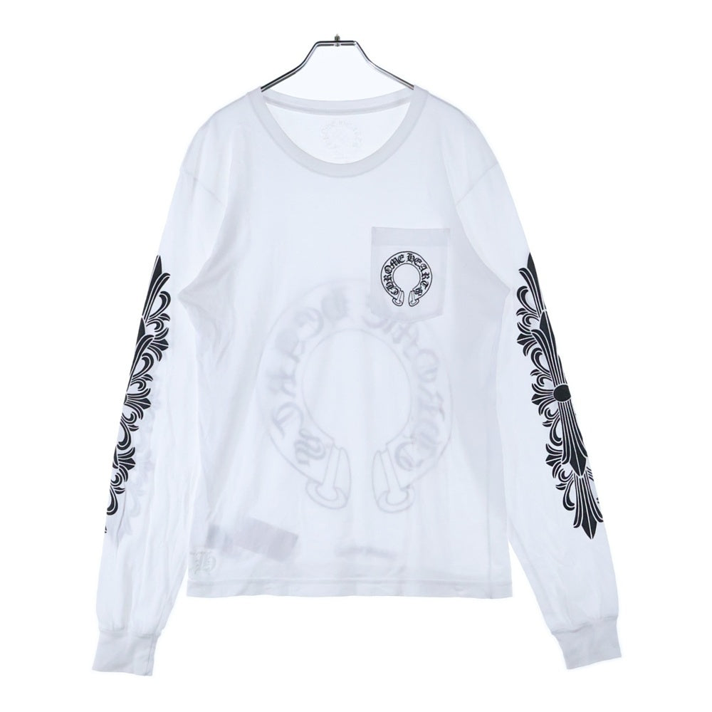 CHROME HEARTS(クロムハーツ) Back Horseshoe L/S バックホースシュー 袖フローラルプリント ロングスリーブカットソー 長袖Tシャツ ホワイト