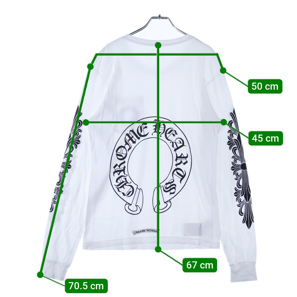 CHROME HEARTS(クロムハーツ) Back Horseshoe L/S バックホースシュー 袖フローラルプリント ロングスリーブカットソー 長袖Tシャツ ホワイト