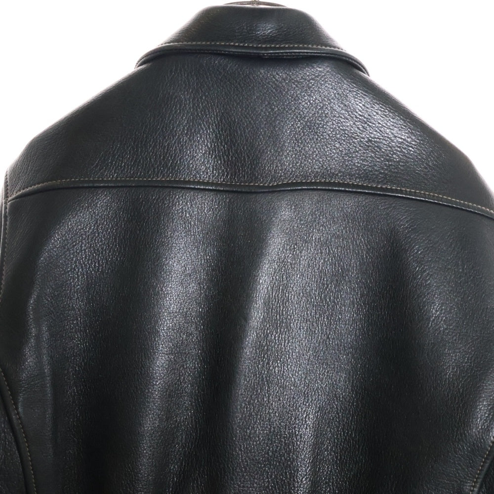 THE FLAT HEAD(フラットヘッド) ディアスキン 鹿革 ジップアップ シングルライダースジャケット ブルゾン ブラック